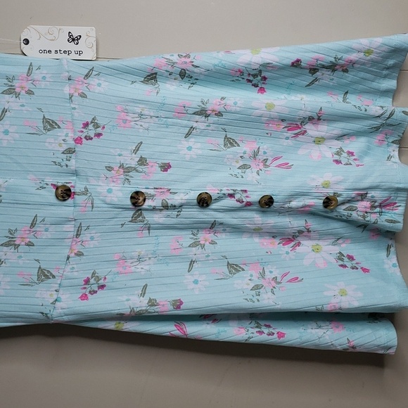 Girls Petal Print Mint Multi Mini Dress - One Step Up 7/8 - Picture 3 of 5